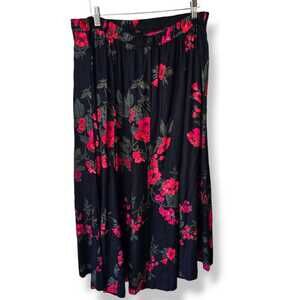 Koret Women's Vintage Dark Floral Skirt Size 16 Pleated Flowy Rayon Roses